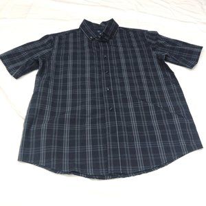 George Mens Button Down Shirt Black Blue Plaid Stretch Classic Fit M 38-40